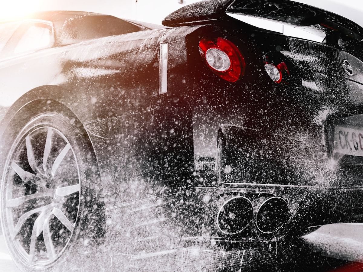 High-pressure wash of a car underbody